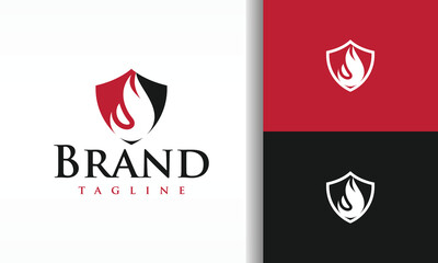 Fire Shield Brand Logo with Flame