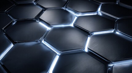 Futuristic Hexagonal Panel Background with Neon Glow