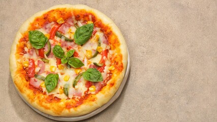 Delicious homemade Margherita pizza and ingredients