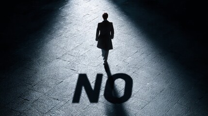 A Figure Standing Over 'NO' Symbol in Dark Path