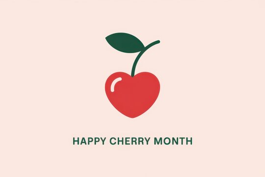 Enjoy a cheerful cherry heart design celebrating the joy of cherry month in minimalist style. National Cherry Month