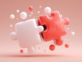Two Connected Glossy Puzzle Pieces on Pink Background