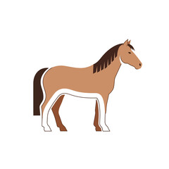 Obraz premium Brown horse standing side view. Simple flat vector illustration of equine animal isolated on white background for logo or farm design