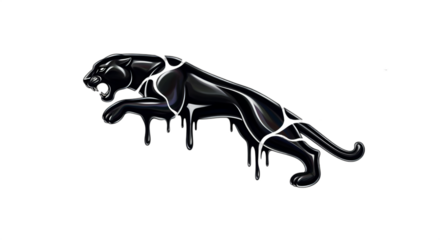 Sleek Black Panther mascot dripping paint, isolated on white background