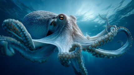 Giant Octopus Swimming in Ocean Depths