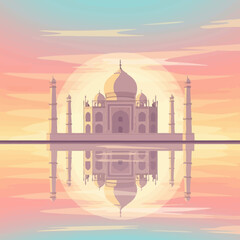 Beautiful Taj Mahal Reflection in Water at Sunrise