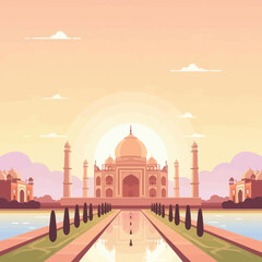 Taj Mahal at Sunrise with Soft Pastel Sky Illustration
