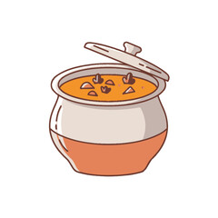 Traditional Clay Pot with Ladle Kitchen Illustration