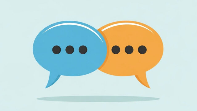 A colorful vector graphic of two speech bubbles in blue and orange
