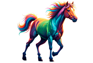 Vibrant Rainbow Horse Galloping - Fantasy Creature Art