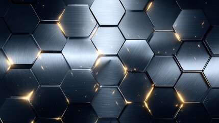 Hexagonal Metallic Pattern with Golden Accents