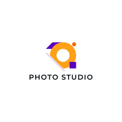 Illustration Photography Abstract Camera Lens Simple Modern Logo Icon Orange Purple Flat Color Template Design Element Vector. Good for Photo Studio, Apps Design