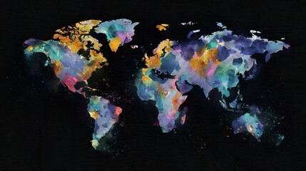 Colorful World Map Illustration Artistic Abstract Design Global Connection Modern Creative Banner Artwork