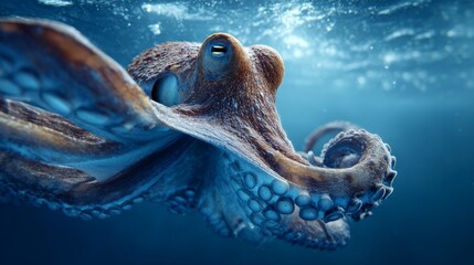 Giant Octopus Swimming in Ocean Water