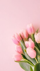 Naklejka premium Delicate pink tulips bloom softly on pastel background a floral banner design evokes springtime beauty