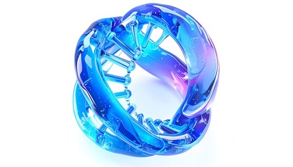 Blue, glowing DNA strand, looped, 3D render, on white, with depth