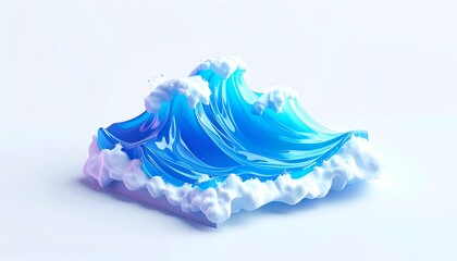 Sculpted, stylized waves cresting, rendered with bright highlights and shadows