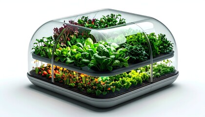 Modern, two-tiered indoor garden with various greens & flora