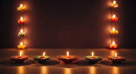 Diwali Diya Lights Border - Traditional Indian Oil Lamps Glowing with Warmth