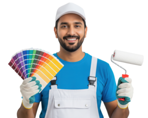 young indian painter holding paint roller