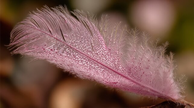 Delicate pink flamingo feather barbules displaying intricate natural texture and fine details in soft light