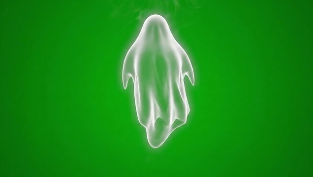 Transparent white ghost figure floating on green screen
