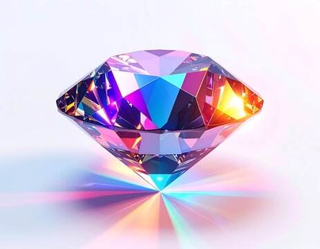 Brilliant diamond with many facets reflecting vibrant light - Powered by Adobe