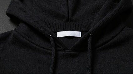 Black hoodie hood with white label