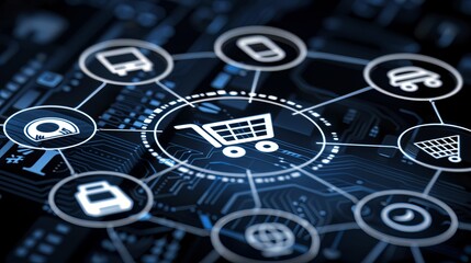 Innovative digital shopping interface showcasing e commerce technology in a global network