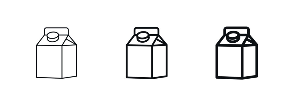 Beverage carton icon in side view, shown in three line weights: thin, regular, bold. Milk, juice, cream paper box packaging. Flat design for ui ux, food apps, web and mobile. Vector illustration