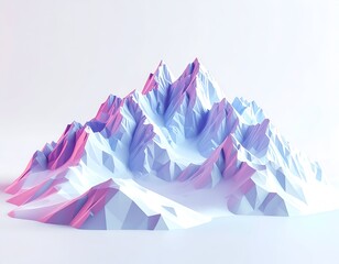 Polygonal mountain range with snowy peaks and pink highlights