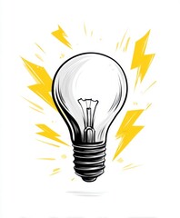 Electric bulb with yellow lightning bolts in art deco style on a white background