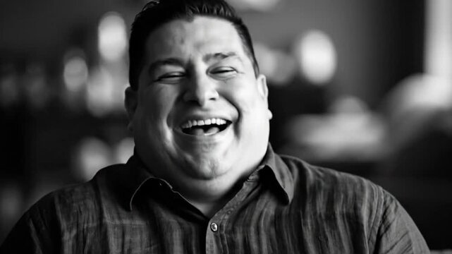 Black and White Portrait of a Happy Man Laughing Out Loud Showing Joy and Expressing Positive Emotions