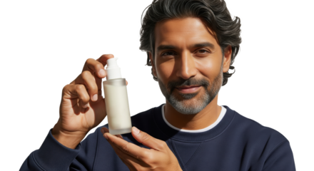Man proudly displays fresh moisturizer for men, promoting skincare