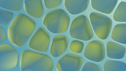 An organic abstract pattern with rounded cell shapes, soft green and blue gradations, gives a modern, calm and futuristic impression with subtle visual depth.