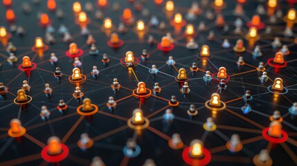 Visualizing a global network of interconnected individuals with glowing icons on a dark background