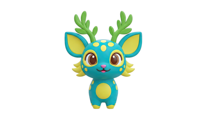 Cute Teal and Yellow Cartoon Deer Character