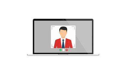Professional video conference call with a man's avatar displayed on a modern laptop screen, ideal for remote work, online meetings, and digital communication solutions