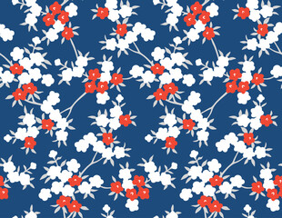 Japanese Pretty Flower Branch Vector Seamless Pattern