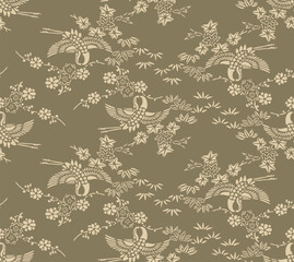 Japanese Wild Flying Crane Bird Vector Seamless Pattern