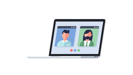 Obraz premium Modern illustration depicting a virtual video conference on a laptop screen, connecting professionals for remote work, team meetings, and digital collaboration