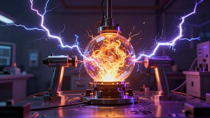 Electric sphere with lightning arcs in laboratory