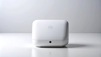 Minimalist White Smart Home Device on White Surface.