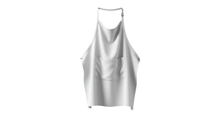 White, bib-style apron with a single pocket, isolated on black background