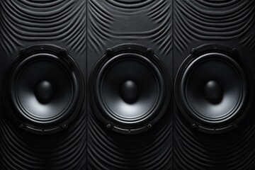 Sound waves create dynamic patterns between loudspeakers on a textured black surface highlighting audio design elements in a contemporary context