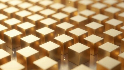 Golden cubes grid on reflective surface