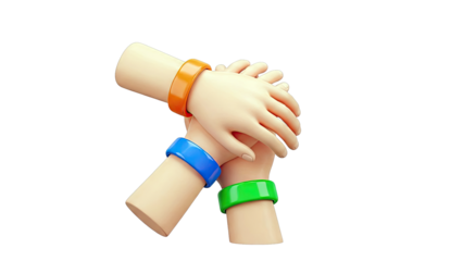 Three Hands Stacked with Colorful Bracelets
