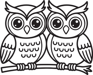 Obraz premium Cute Owl Couple line art, black outline, vector and illustration, coloring book page line art drawing