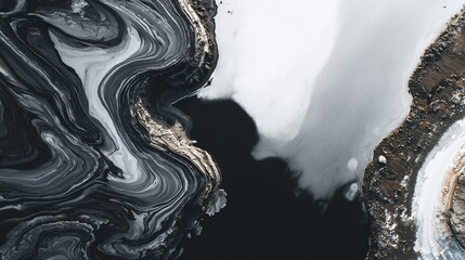 Swirling abstract image with dark and light textures, evoking marble or liquid movement