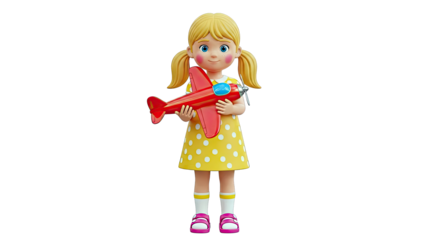 Girl Holding a Red Toy Airplane